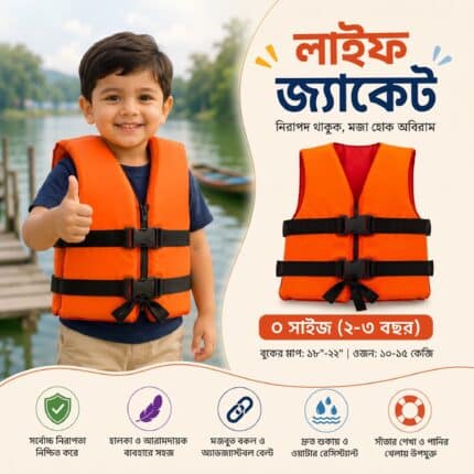 ওয়াটারপ্রুফ সুইমিং লাইফ জ্যাকেট ( ২–৩ বছর শিশুদের জন্য)
