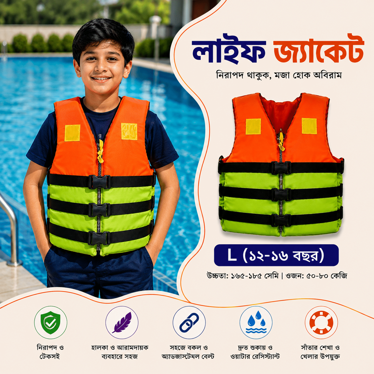 Life Jacket ওয়াটারপ্রুফ সুইমিং লাইফ জ্যাকেট - Image 1